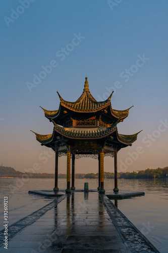 Jixian pavilion  the historic landmark at West Lake in Hangzhou  China.