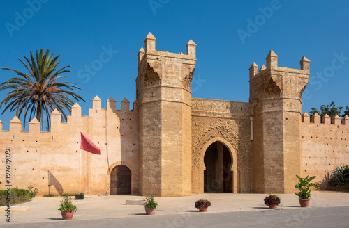 Chellah entrance gate - Bab Zaer. Chellah or Sala Colonia is a medieval fortified necropolis located in Rabat, Morocco. Rabat is the capital of Morocco , Africa. Park full of old ruins and history photo