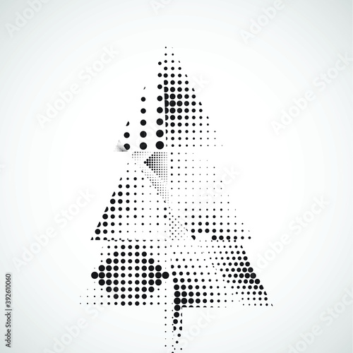 Vector Hipster halftone dots  Christmas tree . poster with different elements. Abstract Geometrical Poster. Modern Design Template with geometric shapes in various forms.illustration.