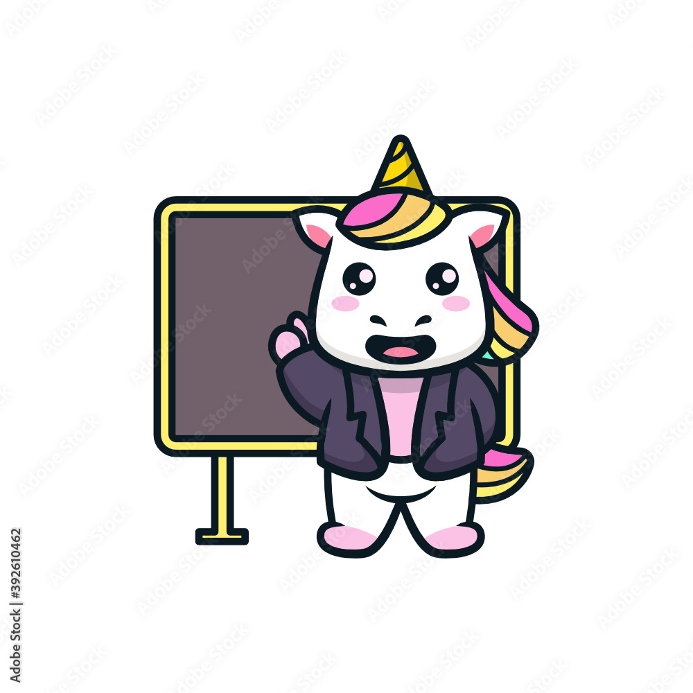 Cute unicorn in student reading and holding books Cute unicorn in student reading and holding books