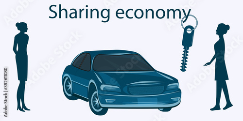 Sharing Economy. Car. Joint Women Owners. Key. Vector illustration. Design Concept