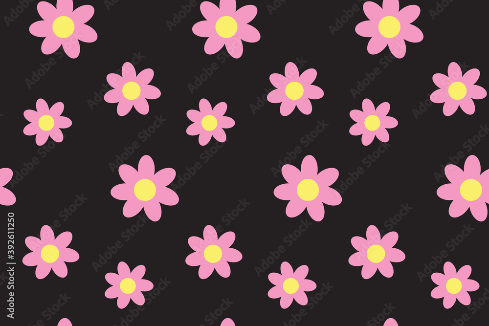 Seamless pattern with flowers on black board. Spring illustration. Beautiful print for textile, greeting cards, wrapping paper, decor and design. Celebration style. Endless design. Jpg file