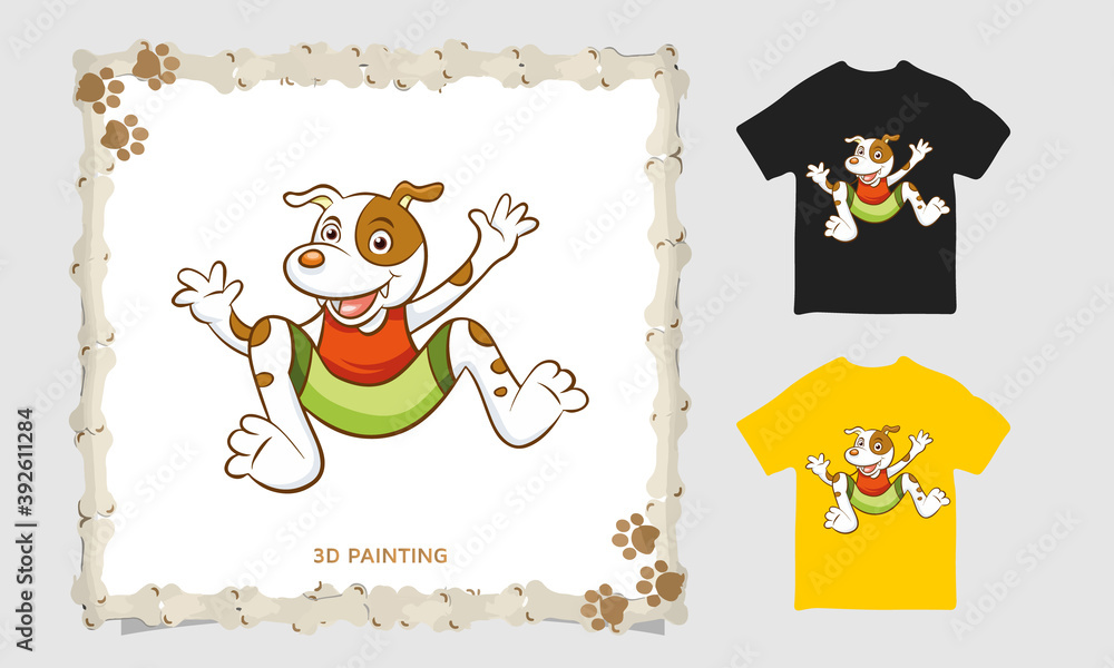 dog cartoon, 3d dog painting t-shirt vector design dog cartoon, 3d dog painting t-shirt vector design