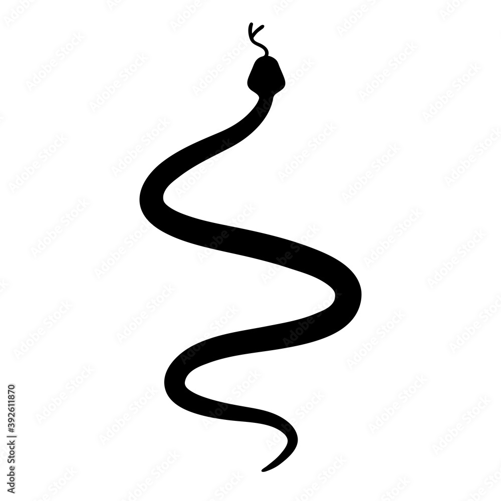 The black silhouette of a snake isolated on white background. Flat design for poster or t-shirt. Vector illustration The black silhouette of a snake isolated on white background. Flat design for poster or t-shirt. Vector illustration