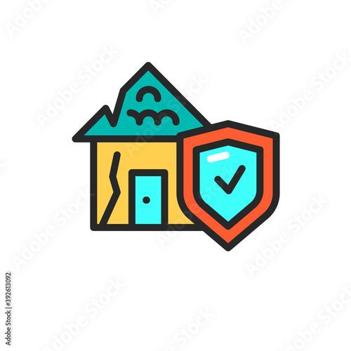 Natural disaster risk insurance color line icon. Isolated vector element.