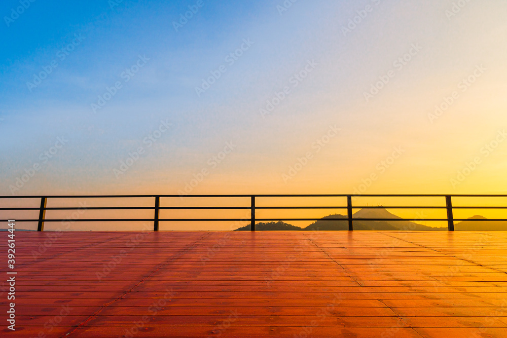 Blue sky on viewpoint with sunset light in evening time. Park and outdoor background Blue sky on viewpoint with sunset light in evening time. Park and outdoor background