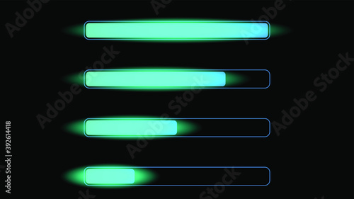 Set Collection Progress Loading Bar Lighting Glow Vector Design Style