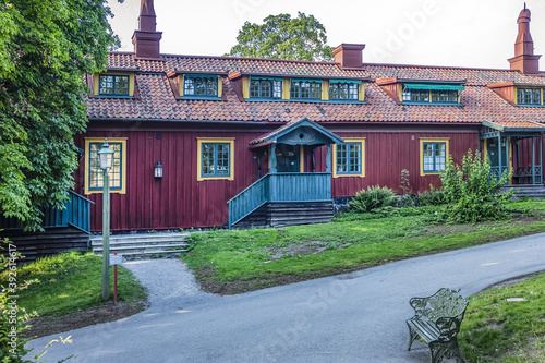 Photography Traditional architecture of old Swedish building at Djurgarden island, historic recreational area
