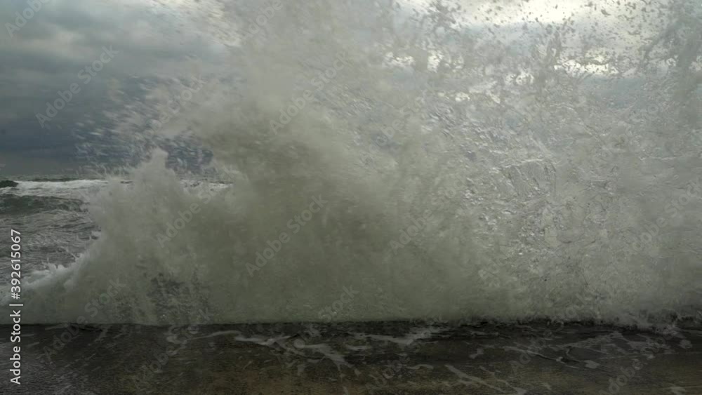 Slow motion splashes big strong waves crashing on the pier against the blue dark sky .
Autumn at sea Slow motion splashes big strong waves crashing on the pier against the blue dark sky .
Autumn at sea