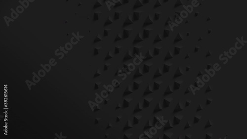 Black surface with wave of scaling pyramids with shadows. Extruding shapes animation loop. Clean dark triangle motion. 4K UHD photo