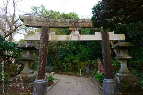 Fujisawa   Japan. Old torii gate. Enoshima Island