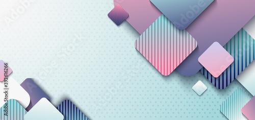 Abstract header design template 3D rounded square overlap with shadow on light blue polka dot background