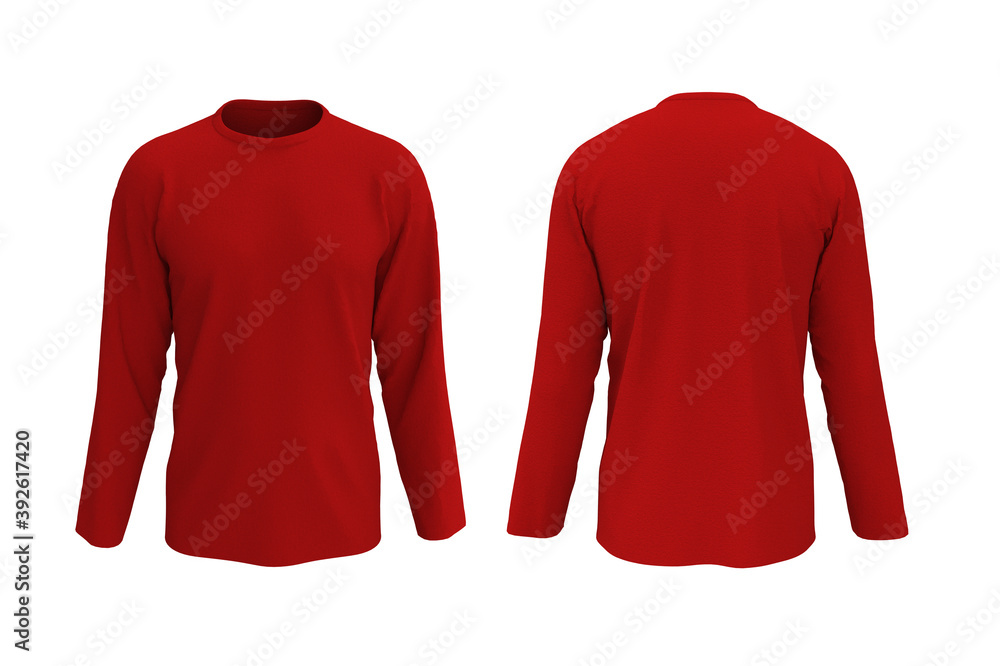 men's red longsleeve t-shirt mockup in front and back views, design ...