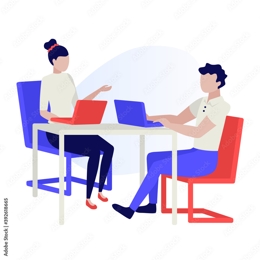 Business people working together. Business people. Teamwork. Office work, people at the desktop. Human characters on white background. Color vector illustration