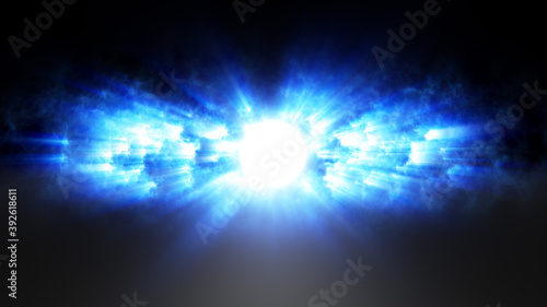 Misty Blue Shine 3D Light Rays Effect With Gray Floor And Black Background