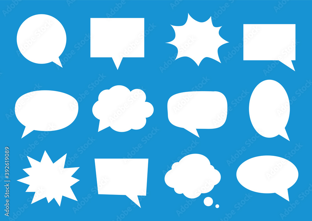 Vector set of stickers of speech bubbles. Blank empty white speech bubbles Vector set of stickers of speech bubbles. Blank empty white speech bubbles
