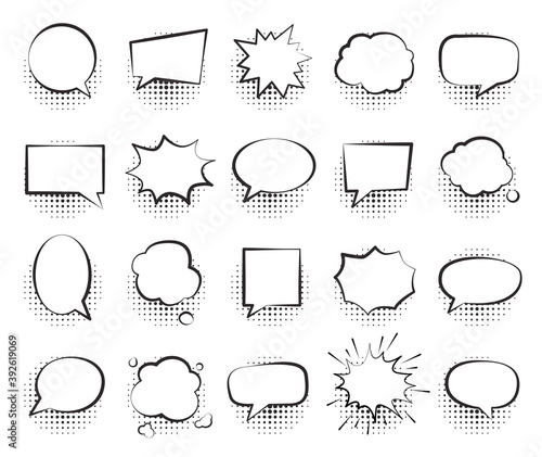 Set of speech bubbles. Halftone shadows. Vector illustration