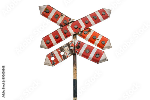 Old rusty railway crossing sign
