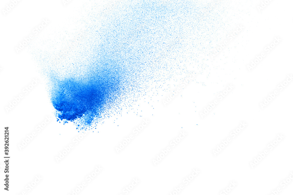 Blue powder explosion isolated on white  background.