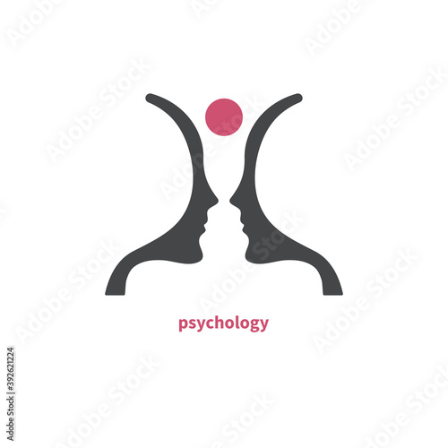 Psychology icon. Two black human profiles and red circle