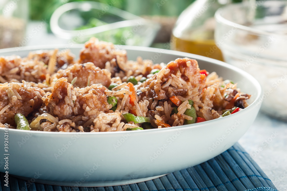 Fried rice witch chicken, eggs and vegetables Fried rice witch chicken, eggs and vegetables