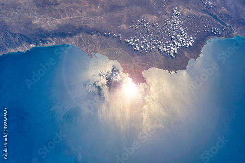 Fototapeta Naklejka Na Ścianę i Meble -  Earth's Crust from the ISS. The spaceship is flying over Argentina. The artist transformed the original bland image into this creative version. Elements of this image furnished by NASA