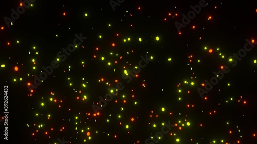 Beautiful Random Floating Particles in dark Background. Magical Sparkling Background with Motion Blur Particles in 4K