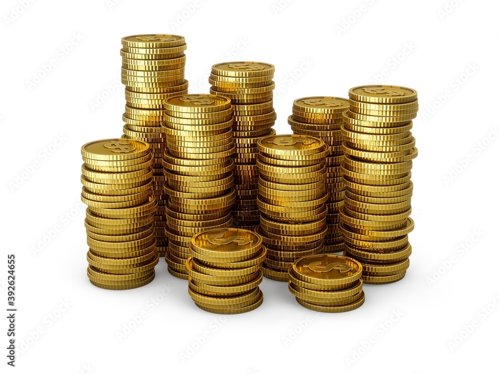 3D rendering gold coins on white background 3D rendering gold coins on white background