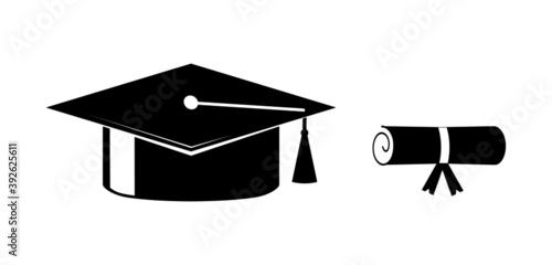 graduation cap icon. A set of images indicating the graduations. Illustration of a hat awarded to the degree holders.