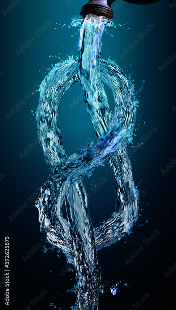 Image of water coming out of a faucet twisting into a knot. Image of water coming out of a faucet twisting into a knot.