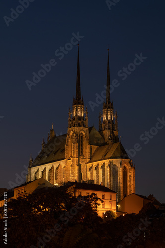 Illumianted Cathedral of St. Peter and Paul. City of Brno - Czech Republic - Europe. (ID: 392627201)