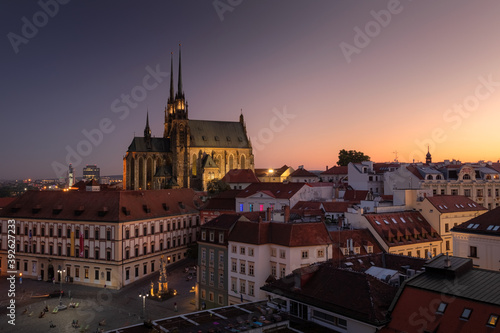 Evening cityscape view on the old town with famous cathedral in Brno city, Czech republic