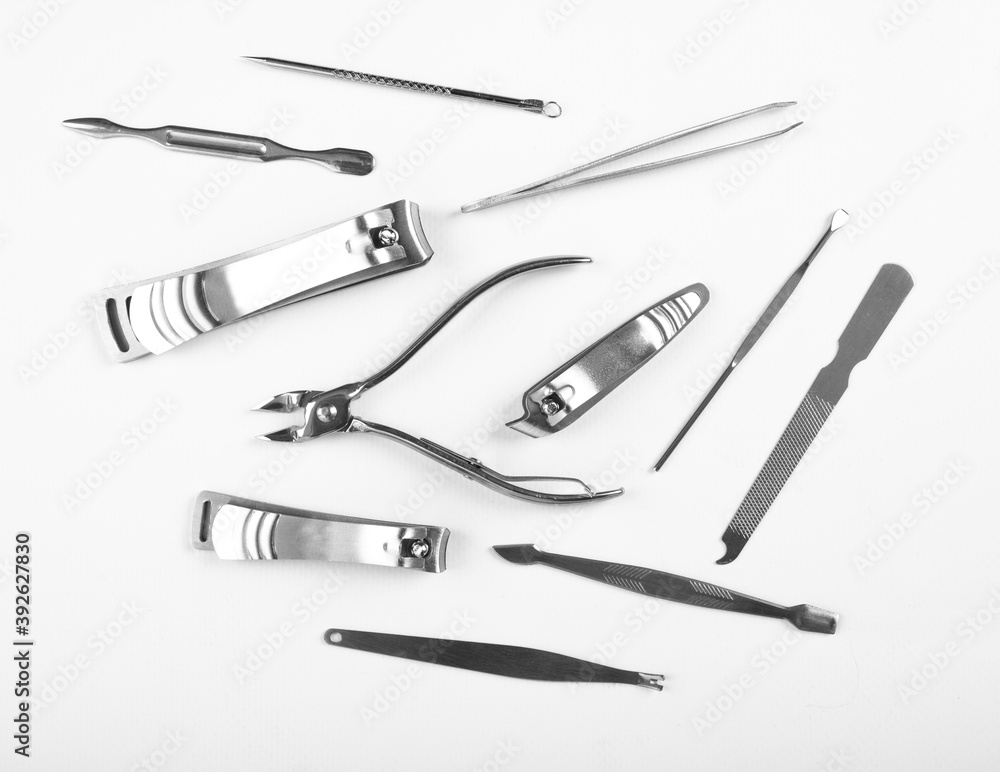 Tools of a manicure set on a white background. Set for manicure on white background