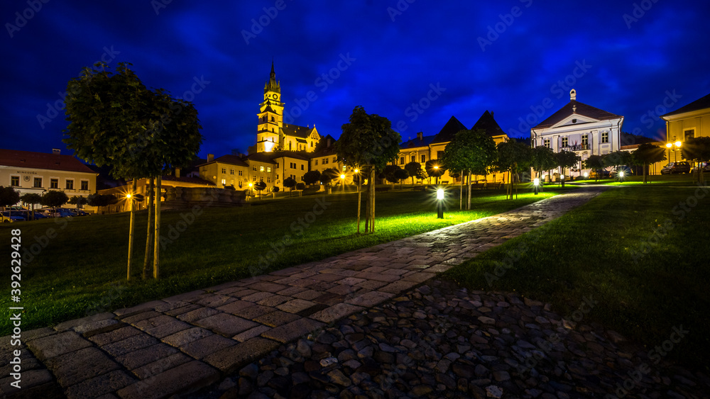 Main square and castle in Kremnica at night