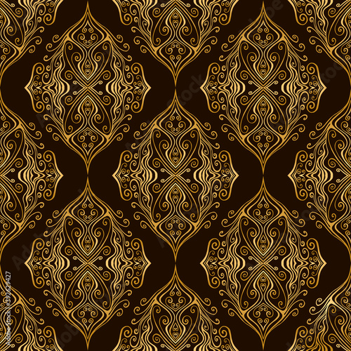 Vintage damask bohemian seamless pattern with elegant curls decorative ornament, steampunk style