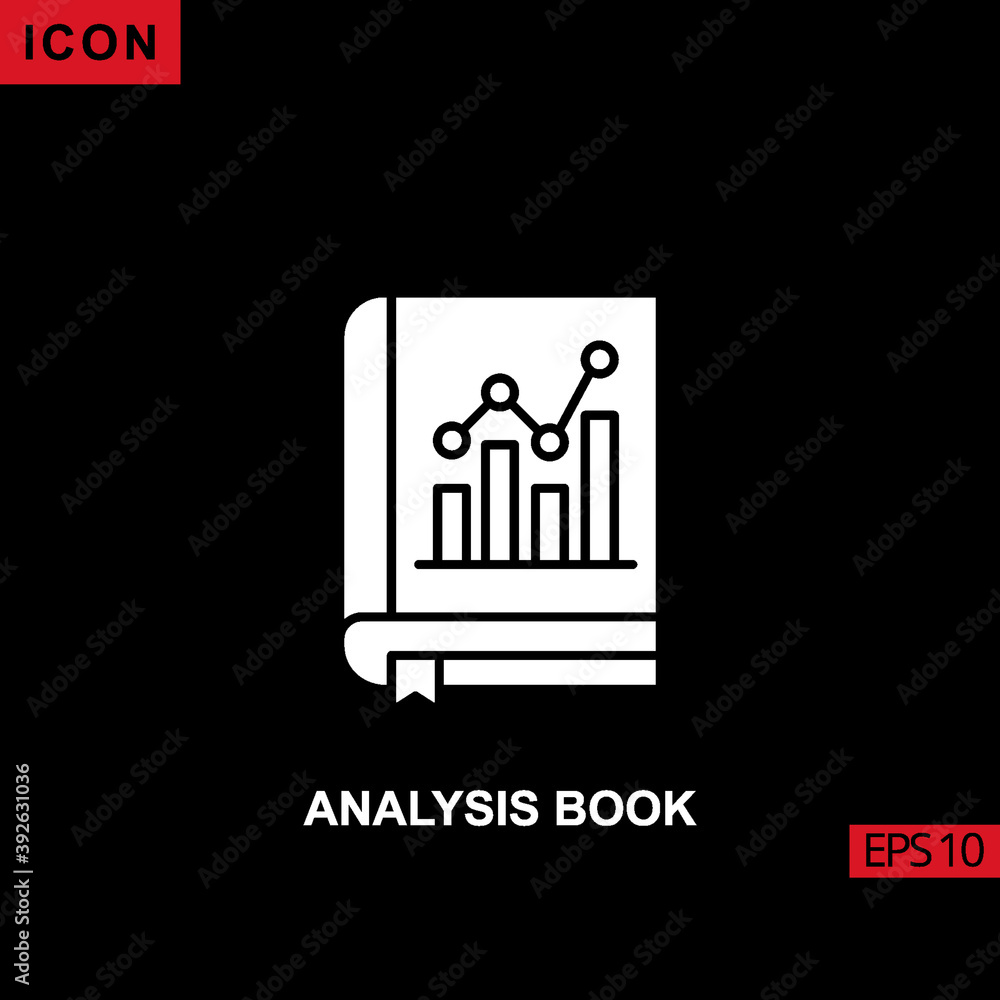 Icon analysis book with bar infographic chart. Filled, glyph or flat vector icon symbol sign collection Icon analysis book with bar infographic chart. Filled, glyph or flat vector icon symbol sign collection