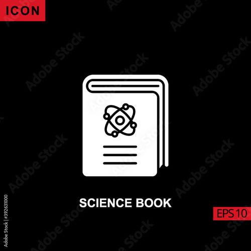 Icon science book with atom nuclear. Filled, glyph or flat vector icon symbol sign collection
