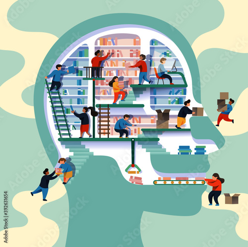 Artistic representation of how our brain works with external senses, stores information and memories.