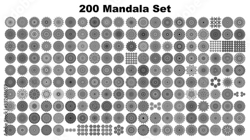 200 Mandala tattoo ornamental ethnic pack collection set. Floral art design vector. photo
