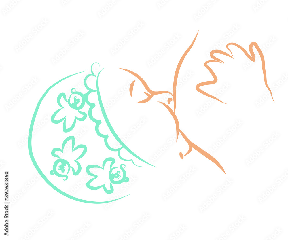 The baby is drinking breast milk. Sketch. Vector illustration. The baby is drinking breast milk. Sketch. Vector illustration.