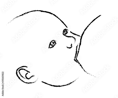 The baby is drinking breast milk. Sketch. Vector illustration.
