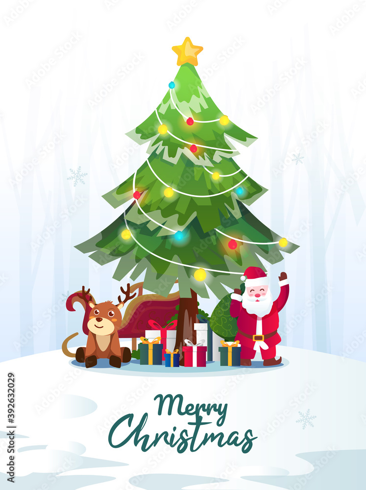 Naklejka premium Merry christmas potrait illustration for poster