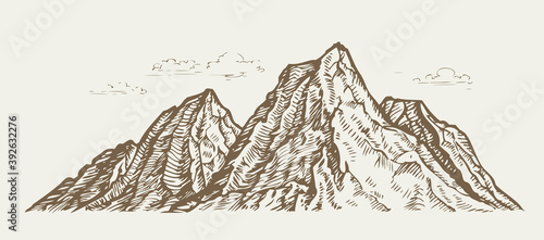 Mountain landscape. Sketch vintage vector illustration
