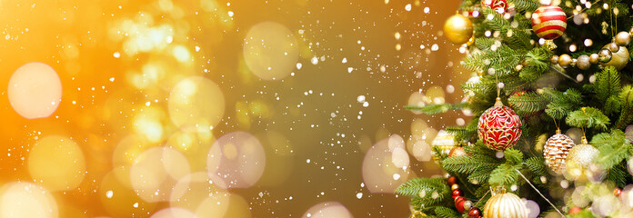Closeup of Christmas-tree decorations, christmas tree and decorations christmas background