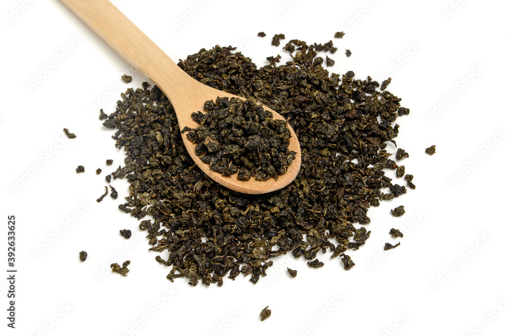 wooden spoon green Tea isolated on a white background wooden spoon green Tea isolated on a white background