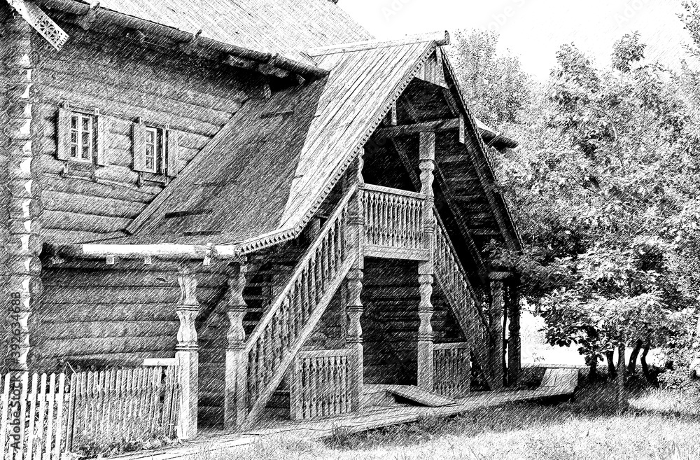 old house in the forest with painting effect