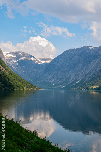 Fototapeta Naklejka Na Ścianę i Meble -  Reflection from the mountains in a fjord