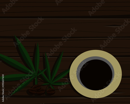 Cup of coffee with cannabis leaf 