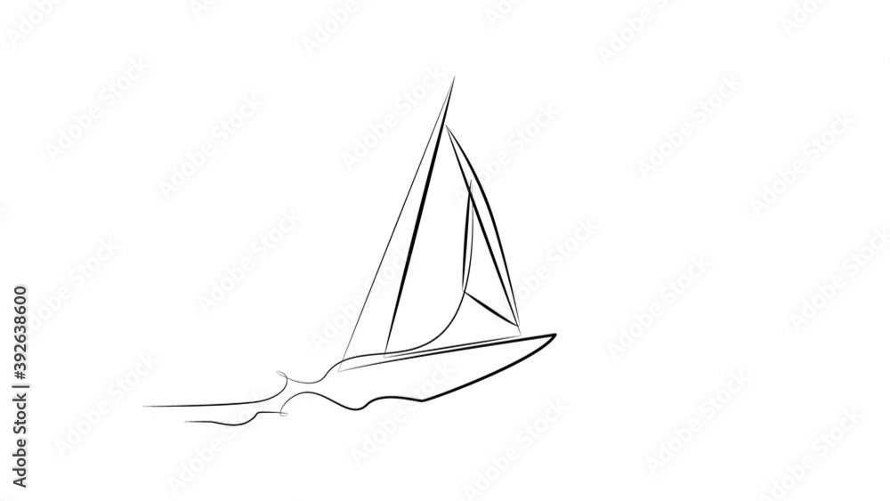 Sailing yacht in one line. Black line animation on white background Sailing yacht in one line. Black line animation on white background