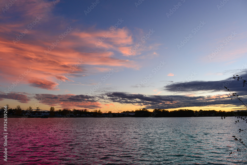 Sonnenuntergang am Kahler See in Kahl am Main